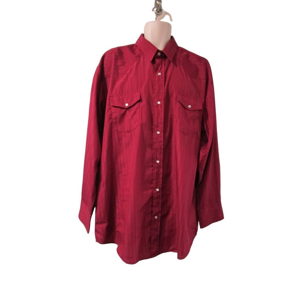 Roper Burgandy Damask Stripe White Pearl Snap Western Cowboy Shirt GUC 2XL - Picture 2 of 16
